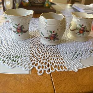 Elegant Lenox Tartan Christmas Cream and Gold Votive Holders